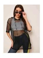 Zwarte Mesh Shirt met Capuchon, Kleding | Dames, T-shirts, Zwart, Maat 42/44 (L), Nieuw, Ophalen of Verzenden