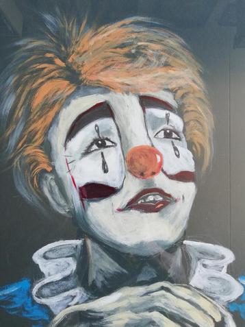 Portret Clown. Sign. Acryl/papier. 61/81 cm.  beschikbaar voor biedingen