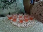 8 Vintage Borrelglaasjes van Perzik Persglas ** Mimosa **8 P, Antiek en Kunst, Ophalen of Verzenden