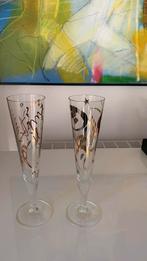2 prachtige design champagne glazen met bladgoud, Antiek en Kunst, Ophalen of Verzenden