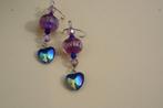 Nieuw hand gemaakte glaskraal oorbellen met hartjes 6,5 cm, Overige materialen, Hangers, Paars, Nieuw