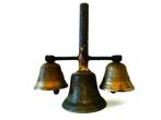 Handbel schoolbel bel 3 bellen aan 1 handvat met luide klank, Antiek en Kunst, Curiosa en Brocante, Ophalen of Verzenden