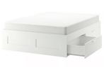 1 x Ikea Brimnes bed, compleet met lattenbodem en matras, Gebruikt, Wit, Tweepersoons, Ophalen of Verzenden