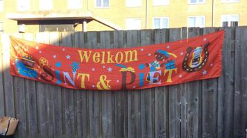 Banner/ vlag welkom Sint en piet vintage stoomboot paard beschikbaar voor biedingen
