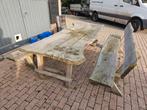 Eikenhouten Tuinset - Tafel & Banken, Tuin en Terras, Ophalen, Gebruikt, Rechthoekig, Hout