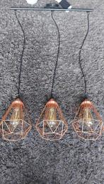 Koperkleurige Hanglamp met 3 Lampen, Huis en Inrichting, Lampen | Hanglampen, Ophalen, Gebruikt, Metaal, 75 cm of meer