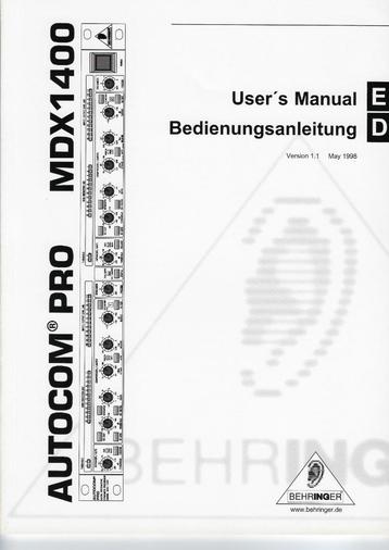 HANDLEIDING BOEK Behringer - Autocom Pro MDX1400 (UK+DUI) beschikbaar voor biedingen