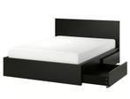 IKEA Malm bed 160x200 + matras en lades, Ophalen, Gebruikt, Zwart, Tweepersoons