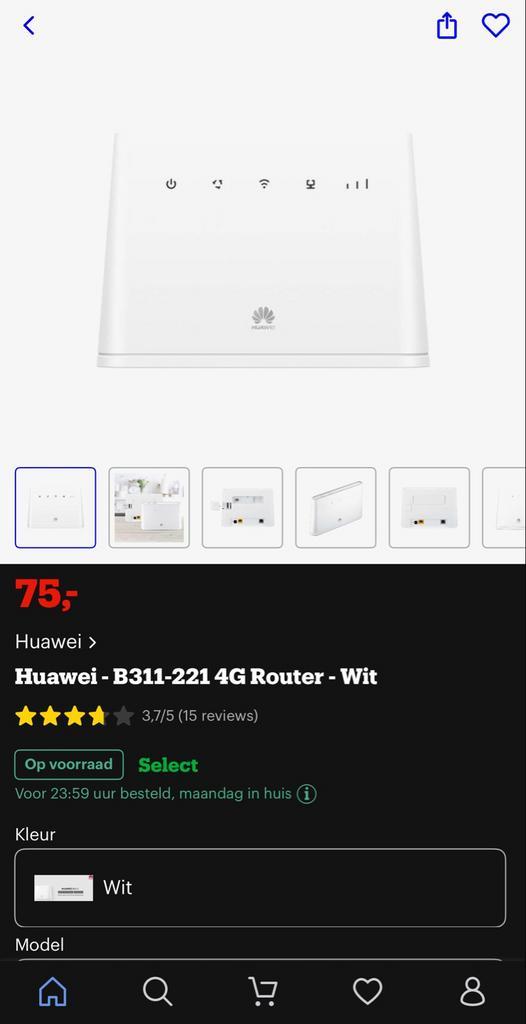 Huawei B311-221 4G Router - Wit, Computers en Software, Routers en Modems, Gebruikt, Router met modem, Ophalen