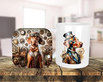 Vizsla Steampunk set onderzetter + mok beschikbaar voor biedingen
