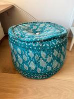 Boho batik poef oosters turquoise petrol, Ophalen, Minder dan 50 cm, Gebruikt, Rond