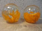 Glazen bol bal met oranje vlammen press paper, Antiek en Kunst, Antiek | Glas en Kristal, Ophalen of Verzenden