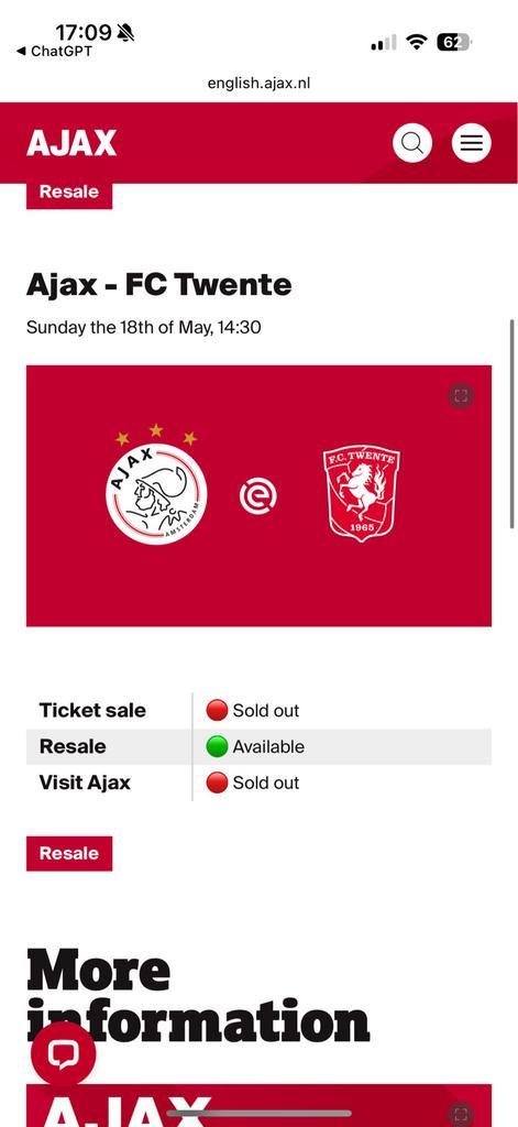 Looking for 3 Tickets Ajax vs Twente, Tickets en Kaartjes, Sport | Voetbal, Drie personen of meer, Mei