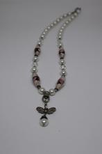 ketting met witte parels en glaskralen met roosjes, Overige kleuren, Nieuw, Ophalen of Verzenden, Overige materialen
