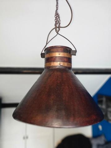 2 Bruine Hanglampen met Koper - 48cm beschikbaar voor biedingen