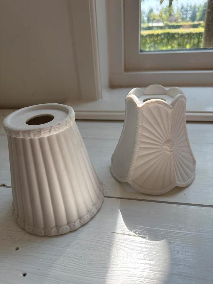 Aardewerk Lampenkappen - Set van 2, Huis en Inrichting, Lampen | Lampenkappen, Gebruikt, Minder dan 25 cm, Overige vormen, Wit