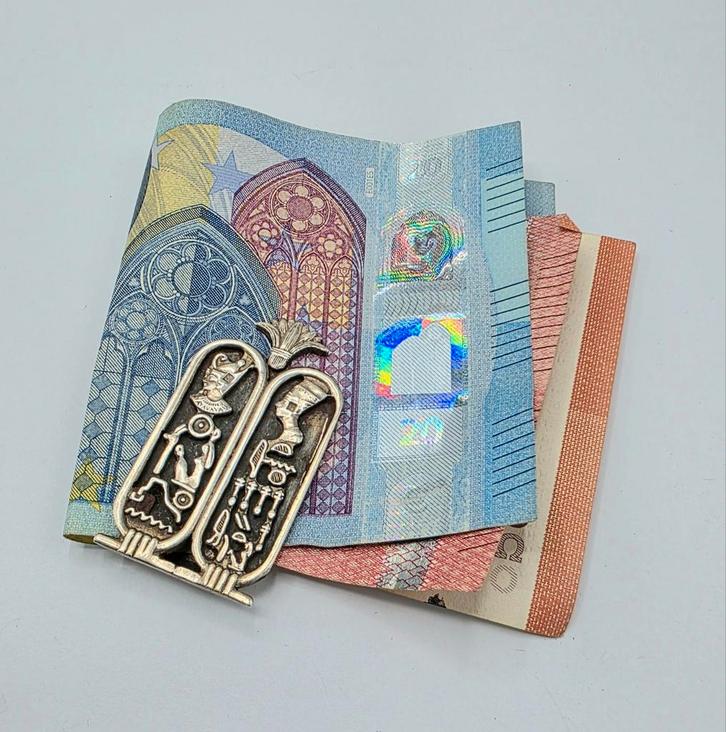 Vintage Zilveren Geldclip Met Hiërogliefen afbeelding, Antiek en Kunst, Antiek | Goud en Zilver, Verzenden