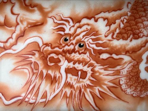 Bonsai schaal rond wit gedecoreerd met bruine Draak gemerkt, Tuin en Terras, Bloempotten, Nieuw, Aardewerk, Rond, Ophalen of Verzenden