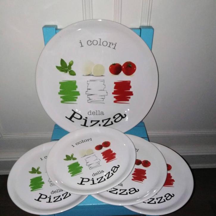 Pizzaborden I Colori della Pizza Italiaanse kleurenprint, Huis en Inrichting, Keuken | Servies, Gebruikt, Bord(en), Overige stijlen