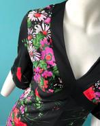 Vintage originele jaren 70 maxi-jurk zwart/gebloemd maat 36, Verzenden, Zwart, Vintage, Maat 36 (S)
