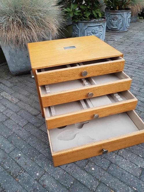 ZONDER BESTEK GERO ZILVER houten bestekkist bestek casette 4, Antiek en Kunst, Antiek | Bestek, Ophalen