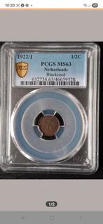 1/2 Cent 1922 over 1921 overslag MS63 by PCGS. Zeldzaam., Ophalen of Verzenden, Koningin Wilhelmina, Overige waardes, Losse munt