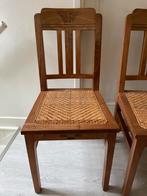 Vintage teak houten stoelen met rieten zitting (4 stuks), Huis en Inrichting, Stoelen, Ophalen, Gebruikt, Bruin, Vier