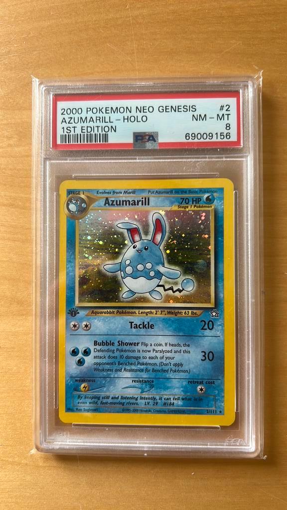 Azumarill (2/111) - 1st edition - holo - PSA 8, Hobby en Vrije tijd, Verzamelkaartspellen | Pokémon, Zo goed als nieuw, Ophalen of Verzenden