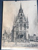 pentekening/stadhuis gouda, Antiek en Kunst, Kunst | Schilderijen | Klassiek, Ophalen