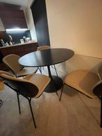 Zwarte ronde tafel met 4 stoelen, Ophalen, Gebruikt, 100 tot 150 cm, Rond