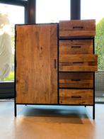 Mango houten ladekast, zwartmetalen accenten, Ophalen, Zo goed als nieuw, 25 tot 50 cm