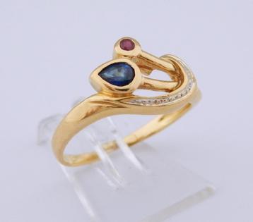 18 karaat Gouden Damesring Ring met Diamant Saffier Robijn beschikbaar voor biedingen