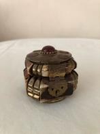 Antiek Benen/Koper Doosje met Agaat, Overige materialen, Gebruikt, Bruin, Ophalen of Verzenden