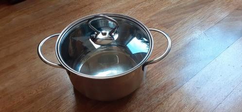 Roestvrij stalen pan met glazen deksel. Doorsnede 18 cm., Huis en Inrichting, Keuken | Potten en Pannen, Zo goed als nieuw, Kookpan of Snelkookpan