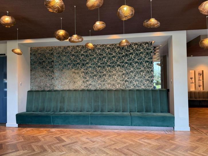 Groene eettafel bank, Huis en Inrichting, Banken | Bankstellen, Gebruikt, Rechte bank, Driepersoons, 150 tot 200 cm, Minder dan 75 cm