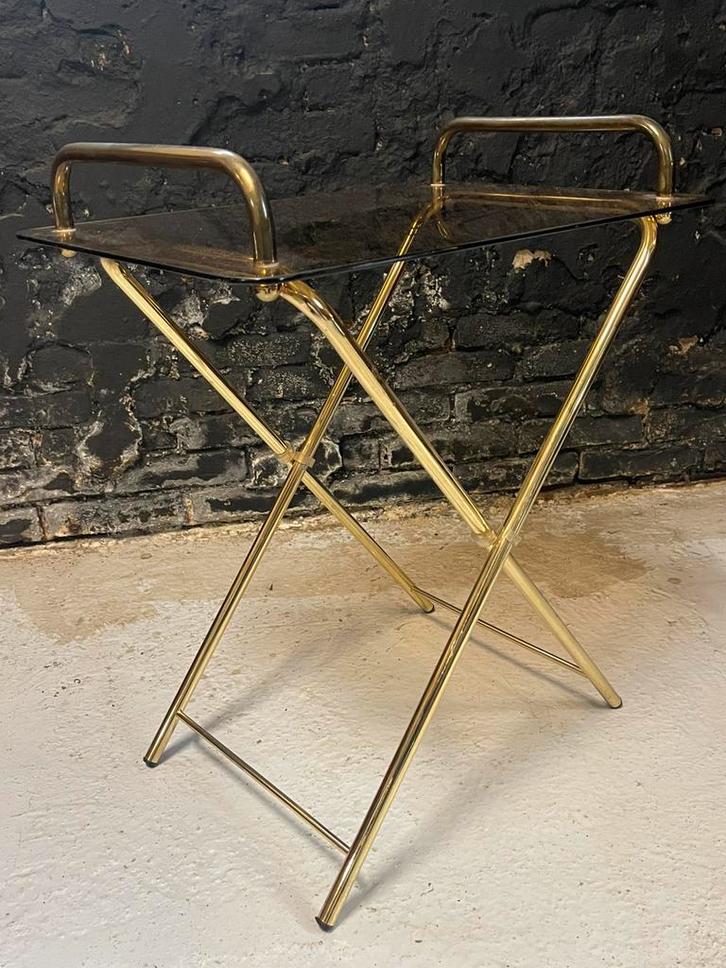 Vintage mid century italiaanse serveertafel messing rookglas, Huis en Inrichting, Woonaccessoires | Overige, Gebruikt, Ophalen