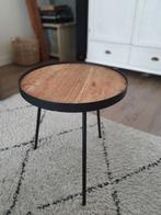 Bijzettafel/salontafeltje industrieel, zwart met hout, Minder dan 55 cm, Gebruikt, Rond, Hout