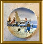 Oud bord: klederdracht, zeilboot, Ophalen of Verzenden