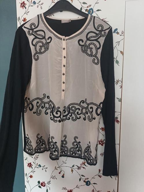 Gustav Blouse Maat 40 - Zwart/Beige Borduursel, Kleding | Dames, Blouses en Tunieken, Zo goed als nieuw, Maat 38/40 (M), Zwart