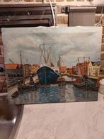 Schilderij van havengezicht met schepen, Ophalen of Verzenden