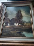 Schilderij Belgische Plaggenhutten - Gesigneerd, Antiek en Kunst, Ophalen of Verzenden