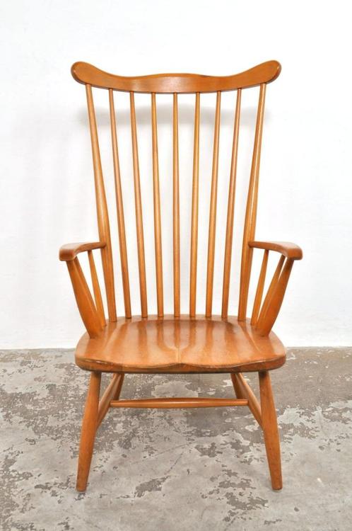 Vintage spijlenstoel relaxchair relaxstoel beuken stoel, Huis en Inrichting, Fauteuils, Gebruikt, Ophalen of Verzenden