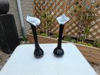 2x schitterende zwart wit handgeblazen glazen vazen, Antiek en Kunst, Ophalen of Verzenden