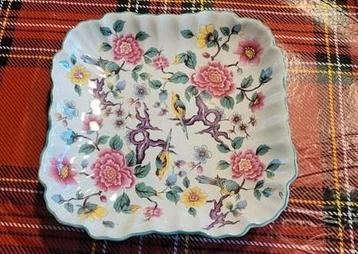 Vintage Bord met Bloemen en Vogels Old Foley Chinese Rose beschikbaar voor biedingen