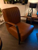 Fauteuil leder cognac, Ophalen, 75 tot 100 cm, Zo goed als nieuw, Metaal