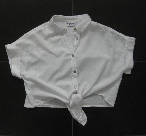 Witte blouse knoop midden, striksluiting, knoopjes linnen 38, Kleding | Dames, Blouses en Tunieken, Zo goed als nieuw, Maat 38/40 (M)