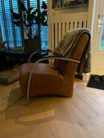Leren fauteuil met metalen frame, Ophalen, Gebruikt, 50 tot 75 cm, Leer