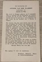 Antonie van der Waarden 1901 Dongen 1976 Kaatsheuvel, Verzamelen, Bidprentjes en Rouwkaarten, Ophalen of Verzenden