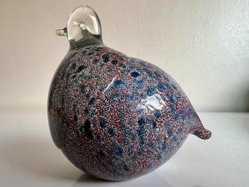 Fins Design Lasi Ruusu Art Glass Bird Rood Blauw Gevlekt 70s beschikbaar voor biedingen