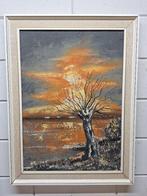Mooi schilderij met een ondergaande zon, Antiek en Kunst, Ophalen of Verzenden